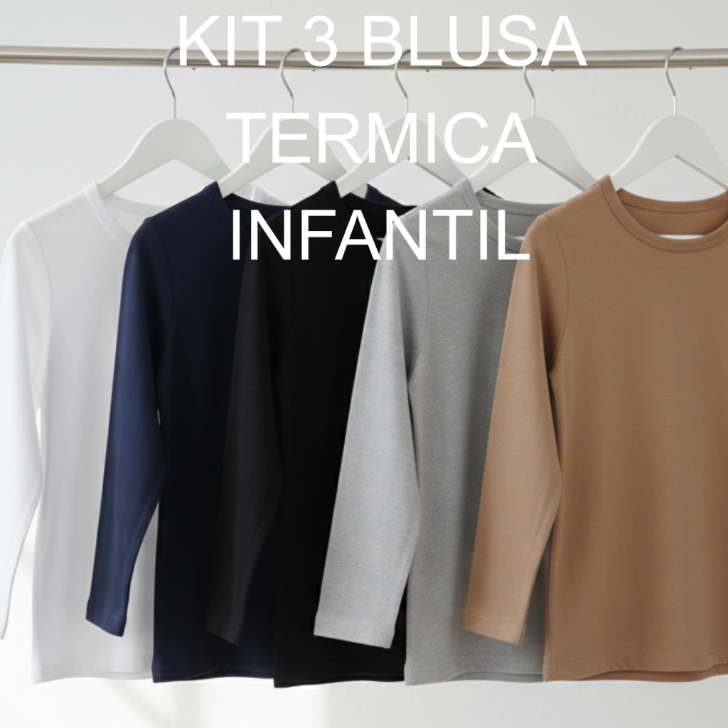 Kit 3 Blusa Infantil Térmica Segunda Pele Quentinha Com Proteção UV