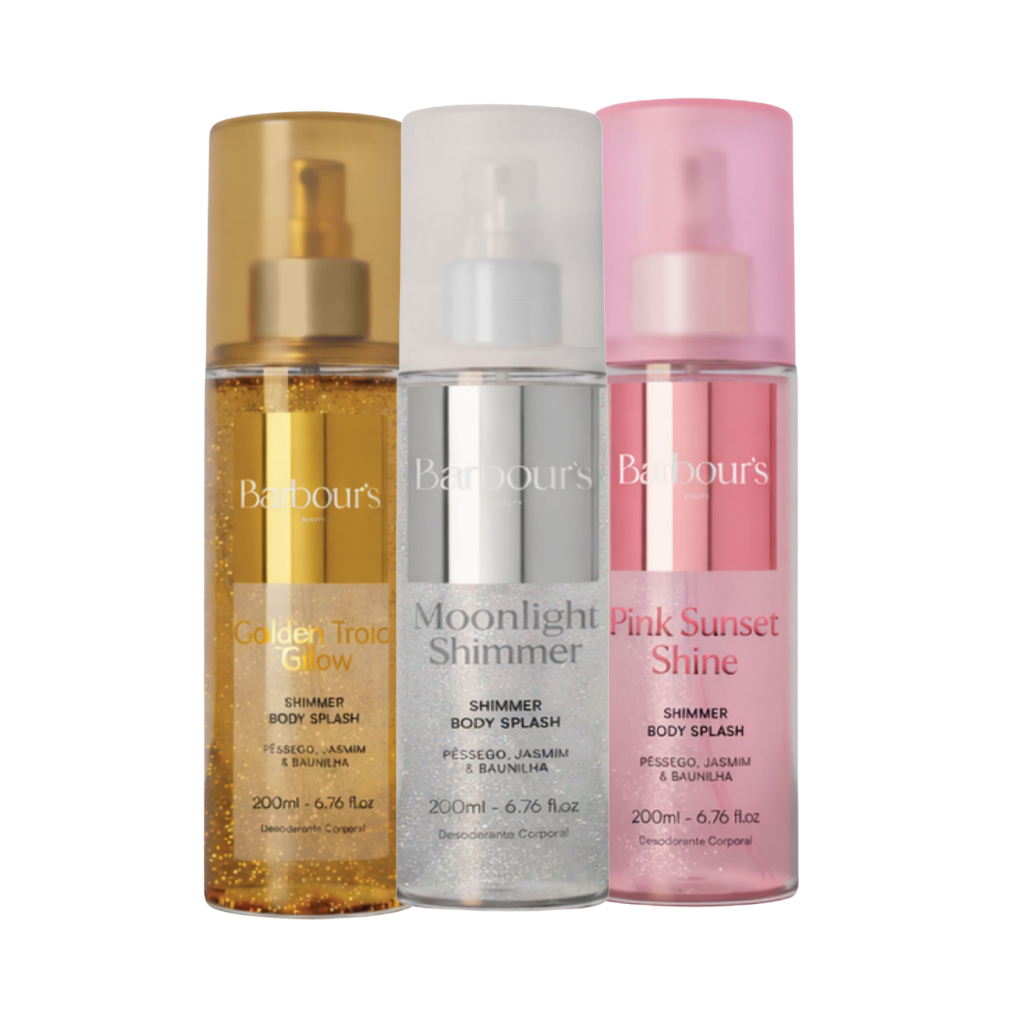 Kit  3 Body Splash Shimmer com Brilho  Golden Pink Moonlight Barbour's 200ml em Oferta na Shopee