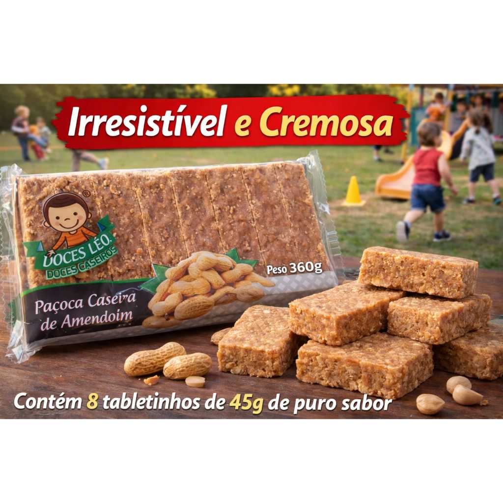 PAÇOCA CASEIRA DE AMENDOIM TABLETE 360G DOCES LÉO em Oferta na Shopee