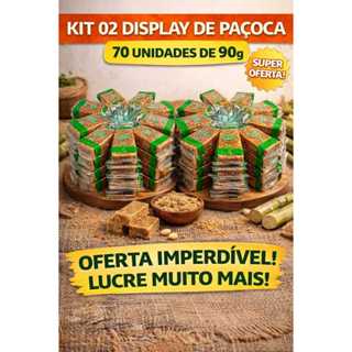 PAÇOCA CASEIRA DOCES LEO KIT COM 2 DISPLAYS COM 35 UN DE 90G CADA em Oferta na Shopee