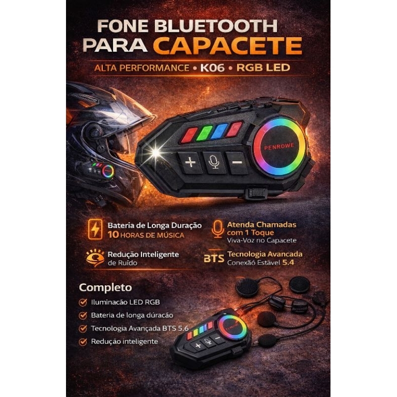 🏍️ Fone Imersivo Capacete - Áudio - Comando De Voz - Conectividade Bluetooth - Reproduz Música - Atendente Chamadas
