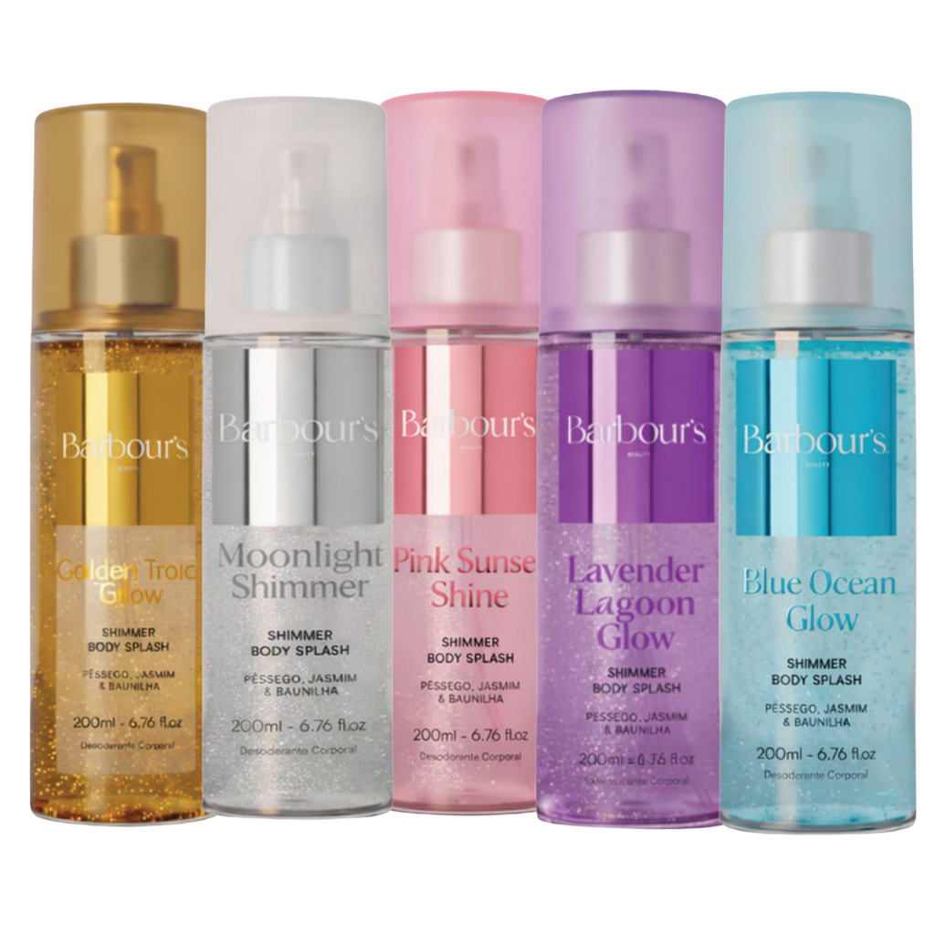 Kit 5 Body Splash Shimmer com Brilho Golden Pink  Lavender Blue Moonlight Barbour's 200ml em Oferta na Shopee