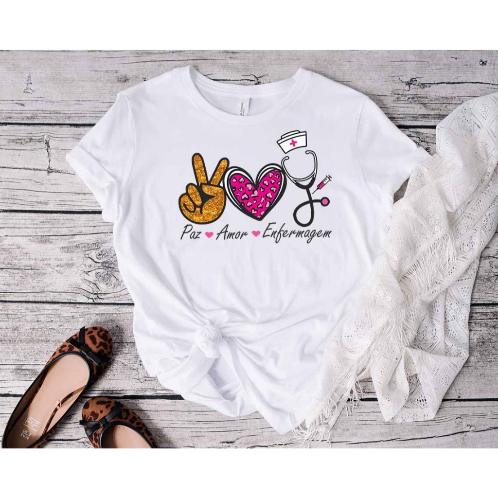 Blusa Baby Look Paz Amor Enfermagem