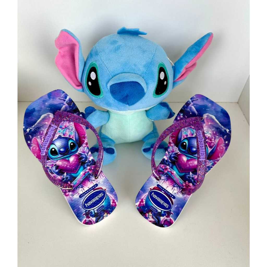 Chinelos Desenho Stitch Glitter Feminino Infantil Lindo e Macio