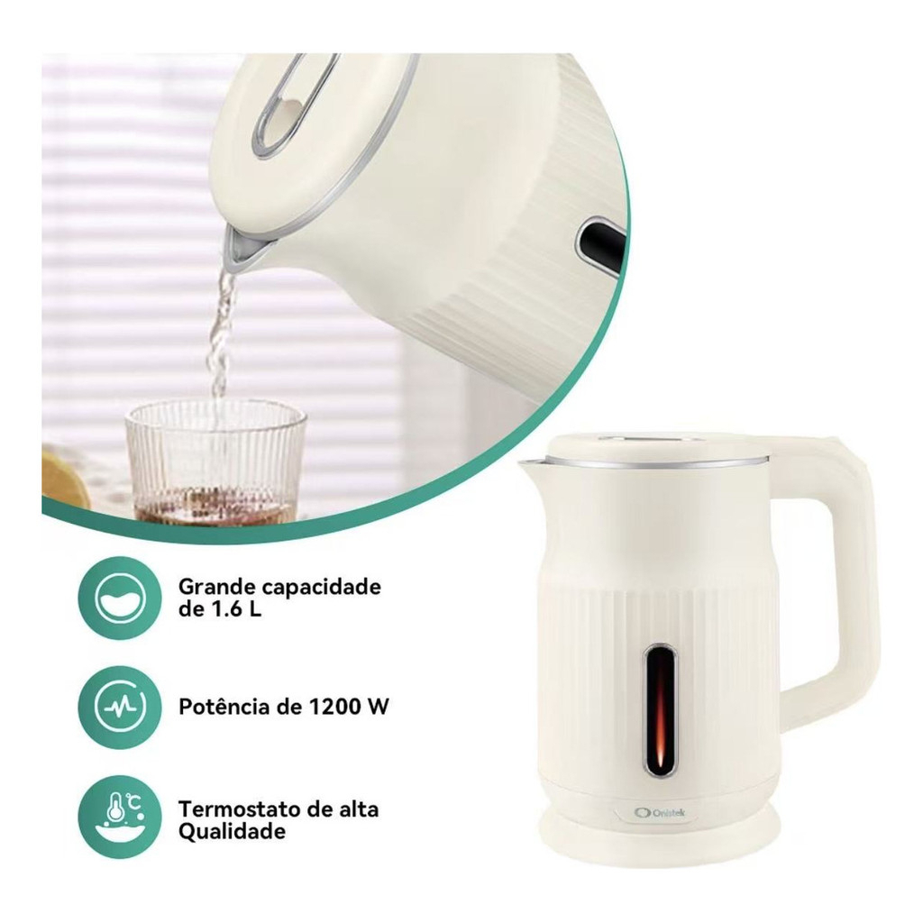 Chaleira Elétrica Onistek 1,6L ON-CL202 com Desligamento Automático para Chá e Café 110V ou 220V — imagem 2 de 2