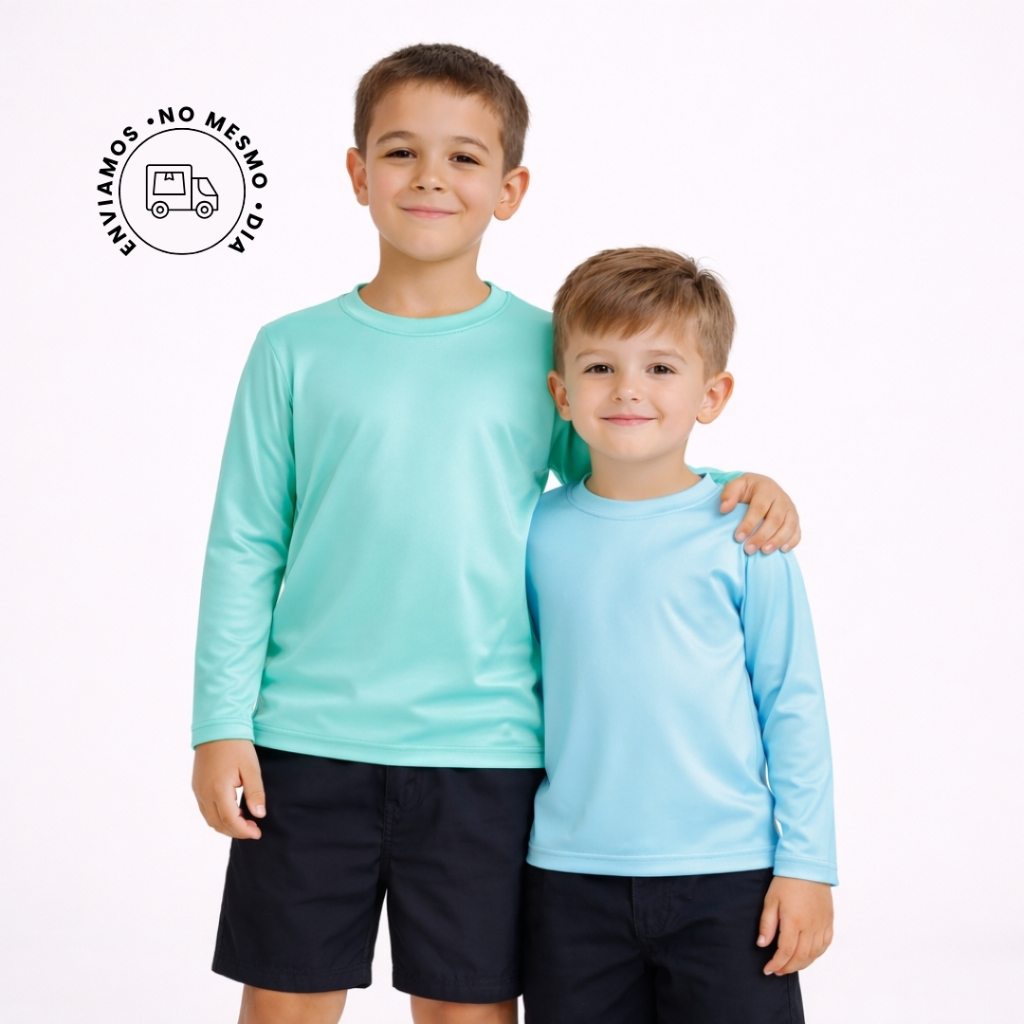 Camiseta UV50+ Infantil Menino Térmica Segunda Pele Proteção Solar Roupa para Banho Piscina e Praia 1 a 14 Anos
