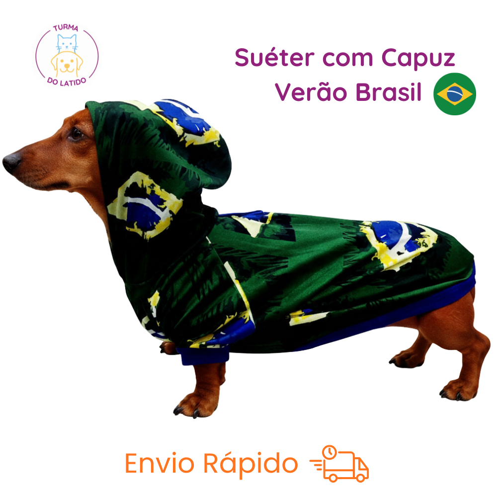 Roupinha para Cães e Gatos Sueter Capuz de Verão BRASIL Chickão Pet
