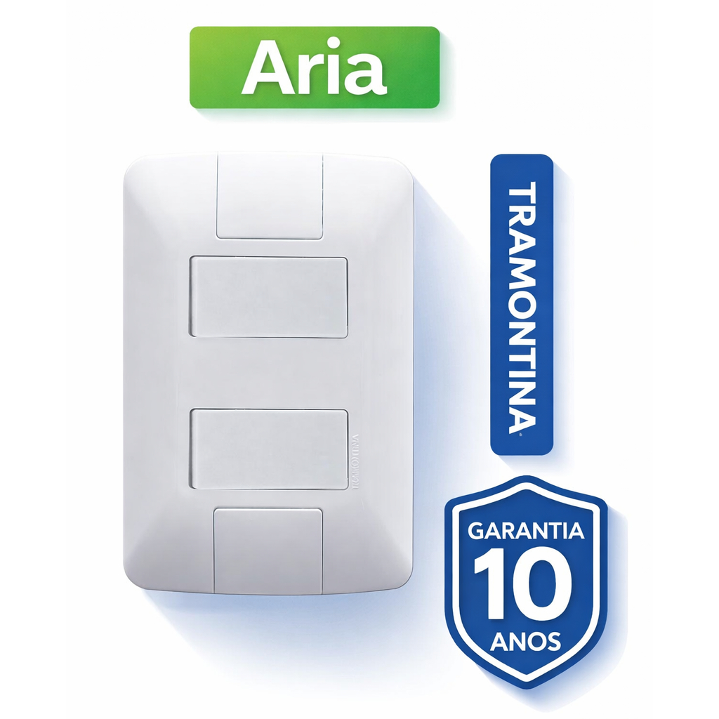 Conjunto Interruptor Duplo Simples Tramontina Aria 4x2 6A 250V com 2 Interruptores Branco Original