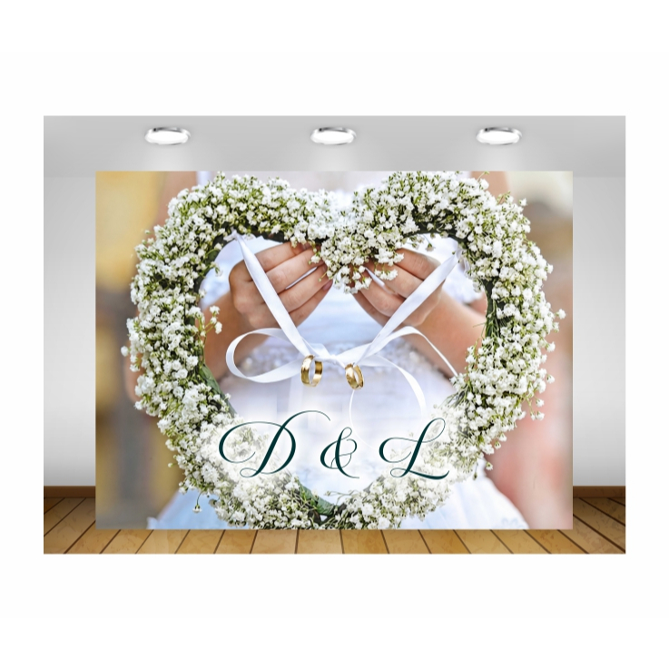 Painel de Festa de Casamento Painel de Lona Casamento  Civil e Religioso Camento floral Branco e verde Noivado Flores