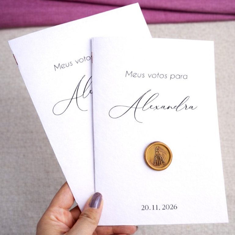 Par de Caderno de Votos Casamento com Selo de Cera "Meus votos para" - Enviar modelo e cor do lacre