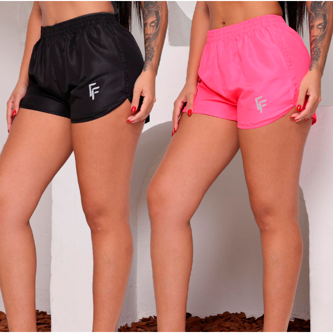 Kit Shorts Feminino Tactel com estampa ''F' 'Academia (2 Peças) em Oferta na Shopee