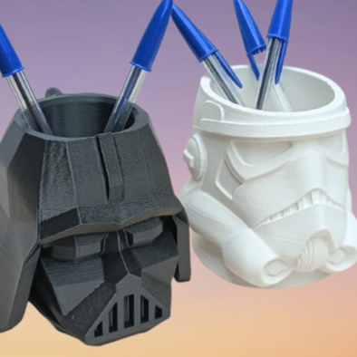 Kit 2 Porta-Lápis Decorativo Geek Star Wars Impresso em 3D – Design Inspirado em Personagens Icônicos