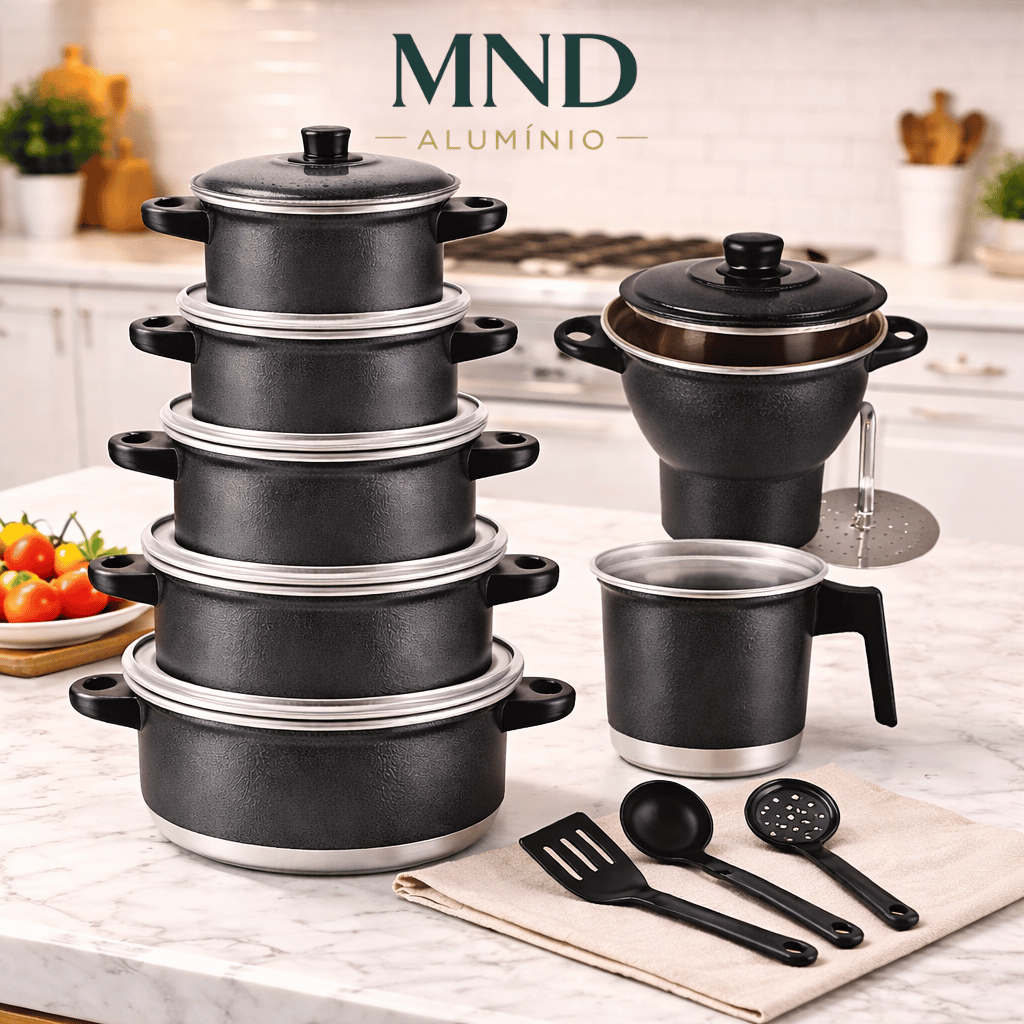 Conjunto de Panelas 10 Peças Alumínio com Cuscuzeiro, Leiteira e Brinde