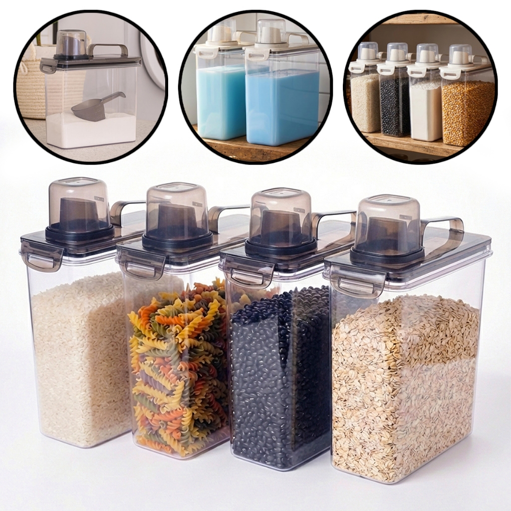 Kit 4 Dispenser Multiuso Pote Hermético Porta Mantimento Sabão Liquido Amaciante