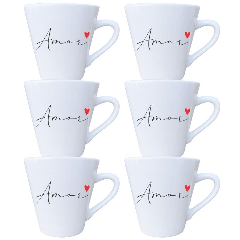 Xícaras Café Chá 6 Peças Porcelana Branca 120ml Amor