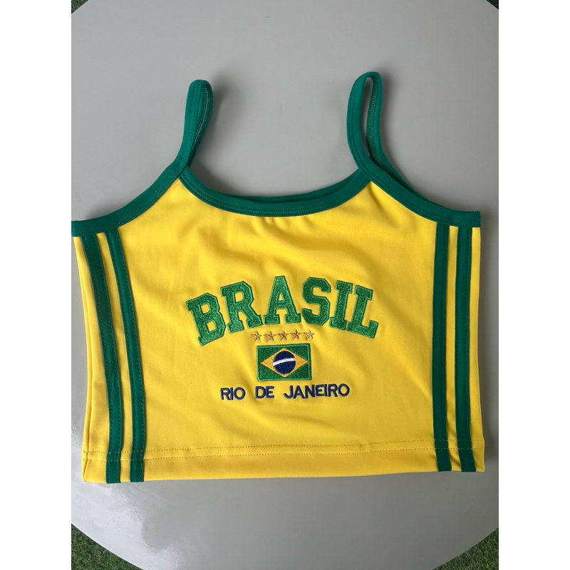 Camisa do Brasil bordado regata tecido suplex alça fina feminina (Alcinha) (Salada de cores)