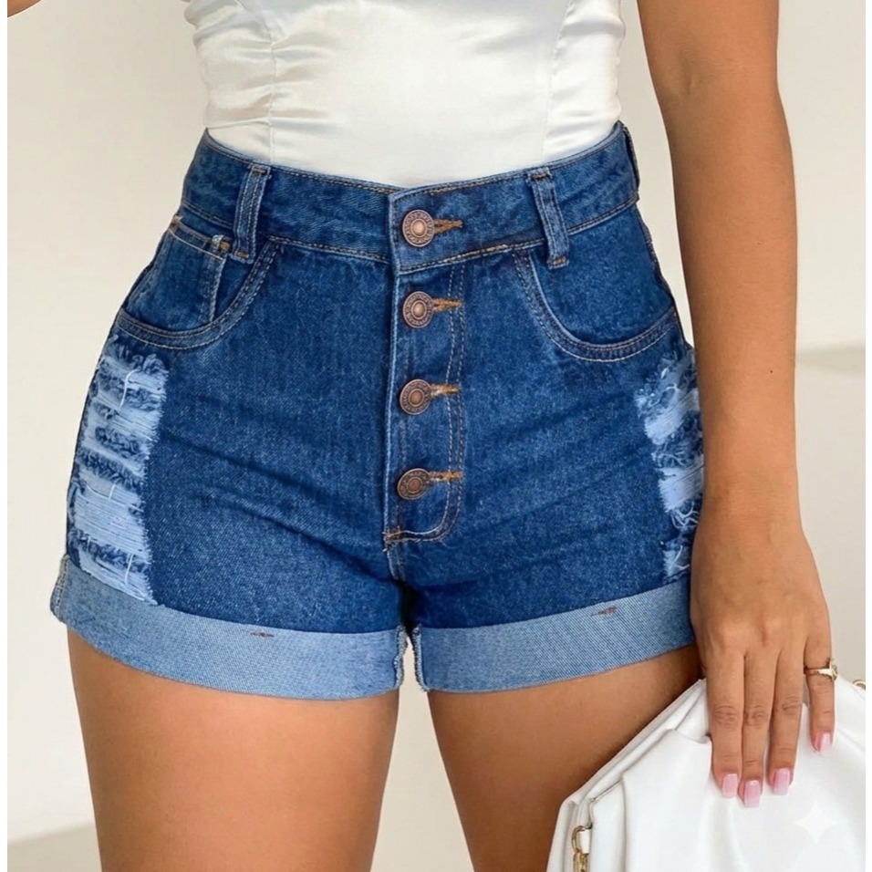 Short Jeans Feminino Soft Bermuda Cintura Alta Barra Dobrada Empina Bumbum, Ajordan Multimarcas