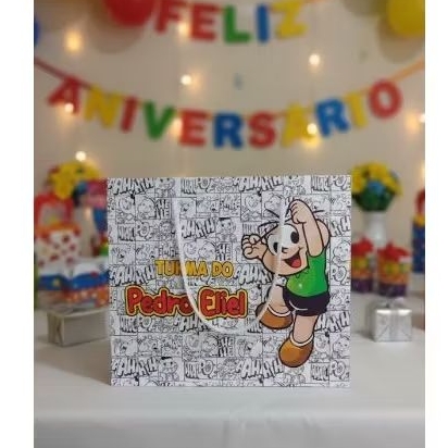 Sacolinha personalizada Turma da Monica, Cebolinha, Magali, Cascão, Mônica aniversário infantil com nome e idade