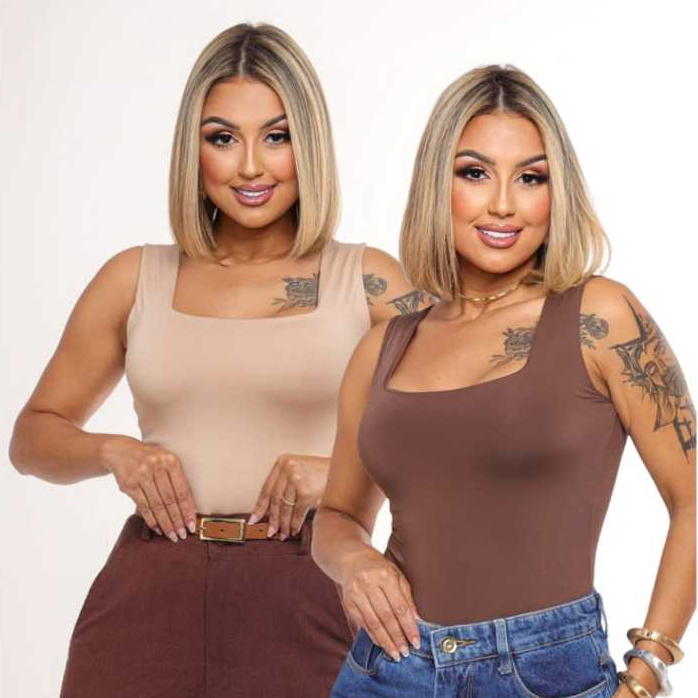 KIT 2 Blusas  Regatas Femininas Decote Quadrado Forro duplo Suplex Alça larga Estilosa em Oferta na Shopee