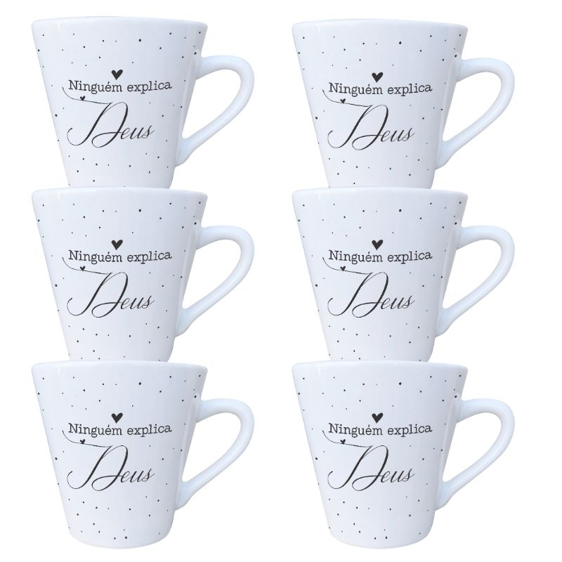 Jogo Xícaras Café Chá 6 Peças Porcelana Branco 120ml Deus