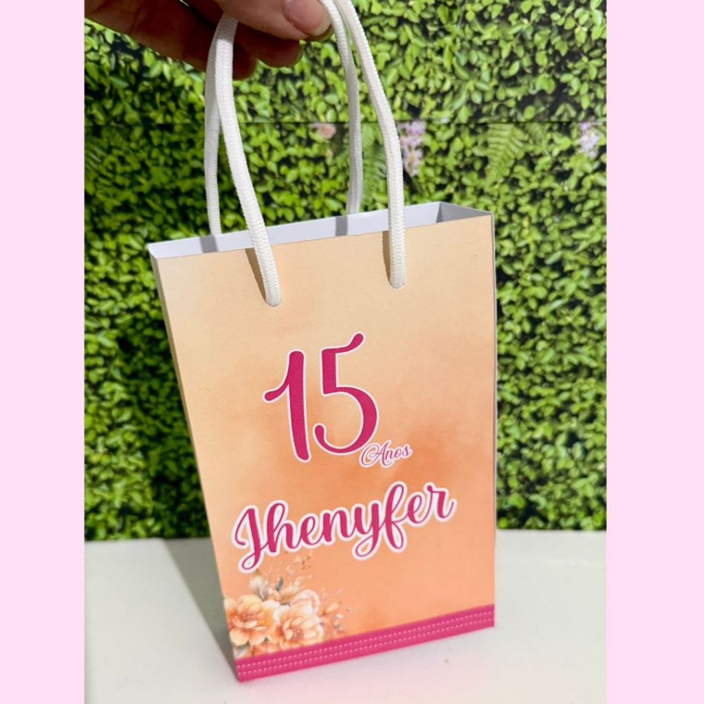Sacolinha P Personalizada 15 Anos Laranja e Rosa Pink / Aniversário / Lembrancinha de Festa / Pegue e Monte
