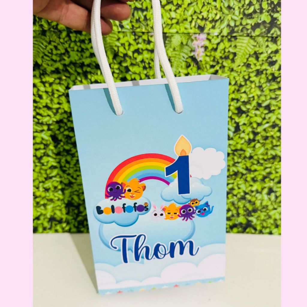 Sacolinha P Personalizada Bolofofo Azul / Aniversário / Lembrancinha de Festa / (Pegue e Monte)