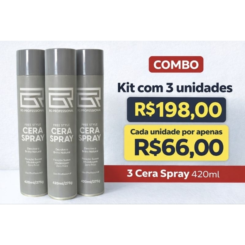Kit 3 Cera Spray RG Professional Ultra – 420ml em Oferta na Shopee