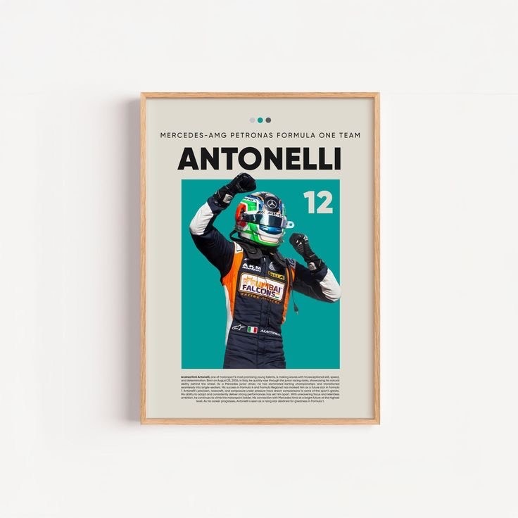 Quadros Decorativos Kimi Antonelli Mercedes-AMG F1 Poster Piloto Automobilismo para Quarto (1 peça)