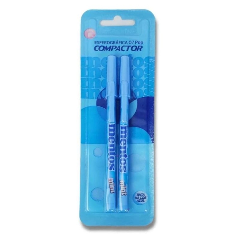 Caneta Esferográfica Compactor Pop Mentos, 0,7 mm, Blister com 02 Azul em Oferta na Shopee
