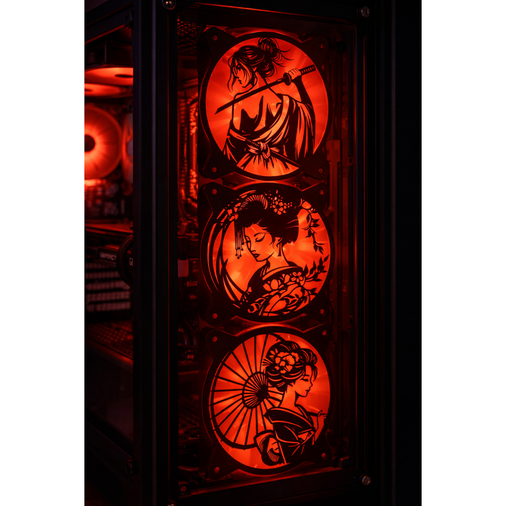 Kit 3 Grelhas Fan 120mm Geisha Capa de Fan Pc gamer Setup gamer