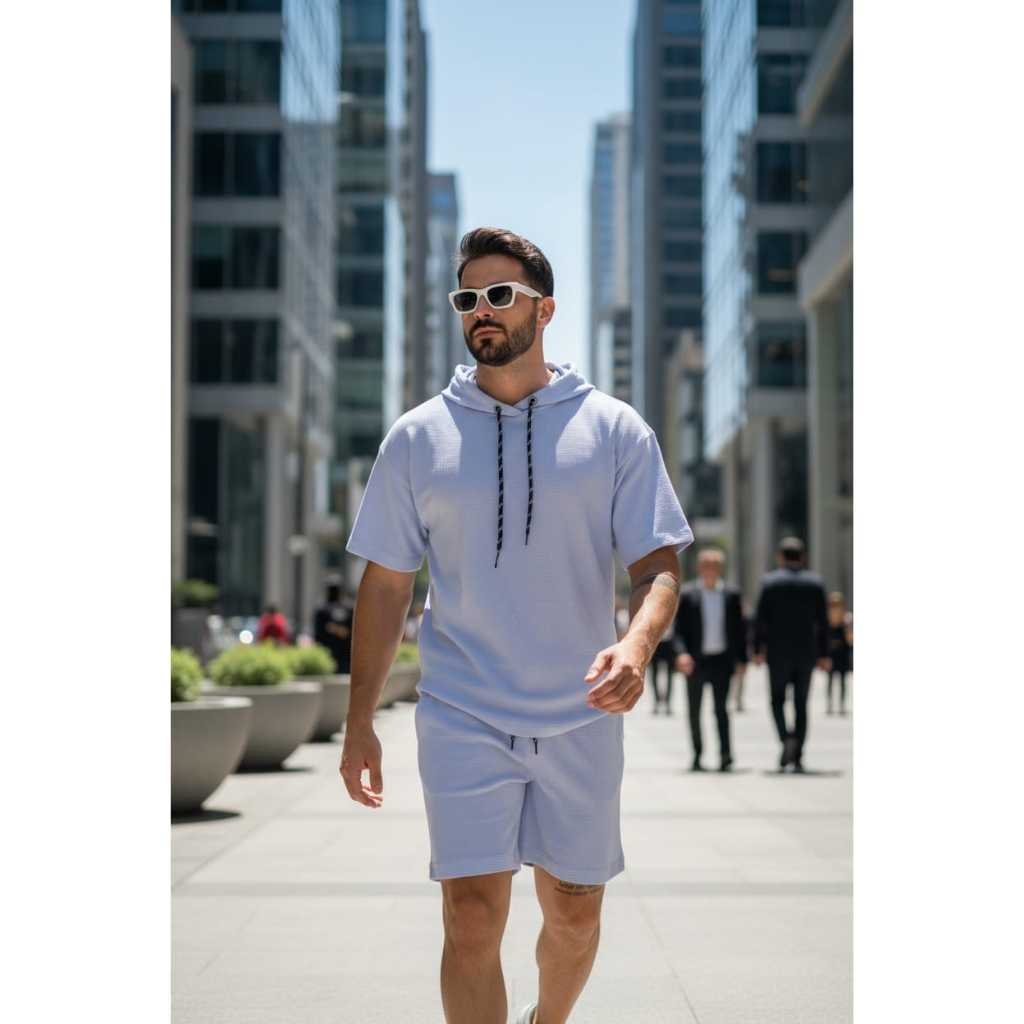 Camiseta+Bermuda Conjunto Masculina Luxuoso Malha Ponto Roma Importado