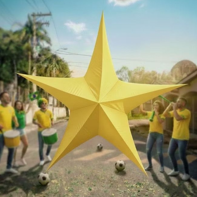 Estrela Gigante de Tecido Cores Brasil  🇧🇷 (80cm ou 1,4m)  - Zíper e Estrutura Montável - Decoração de Luxo Copa 2026