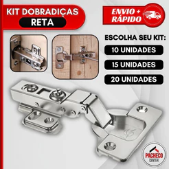 Kit Dobradiças Aço Reta Porta Armário Móveis 26mm 10 15 ou 20 Unidades - ESCOLHA!