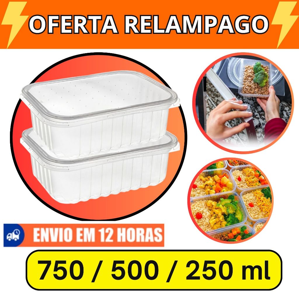 Imagem Pote Marmita Embalagem Descartável Fitness Fit Freezer Microondas Armazenamento Alimentos Comida