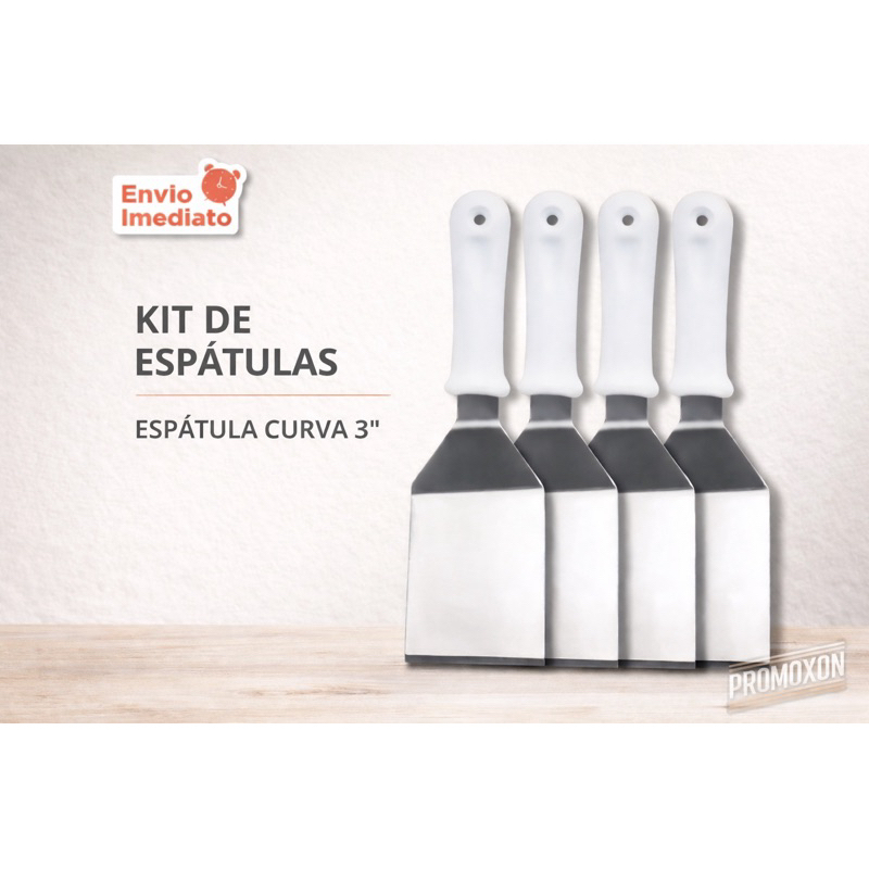Kit 4 Espátula Curva 3" Aço Inox com Cabo Plástico Versátil para Cozinha, Doces, Hamburgueria, Pizza em Oferta na Shopee