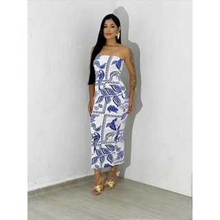 Vestido Midi Feminino Tomara Que Caia Com Fenda Tubinho Micro fibra Estampado  Longo em Oferta na Shopee