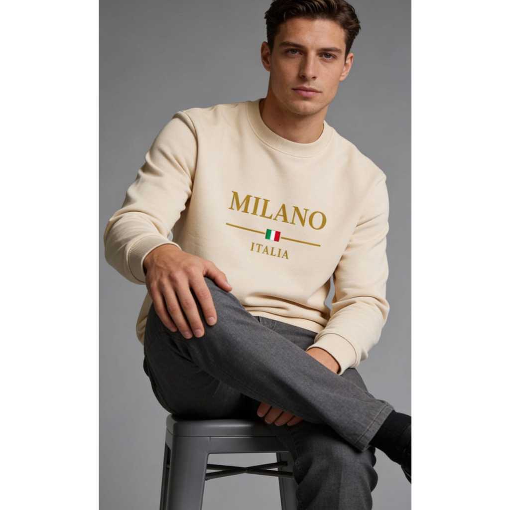 Blusa Moletom Milano Estampado Gola Redonda Careca