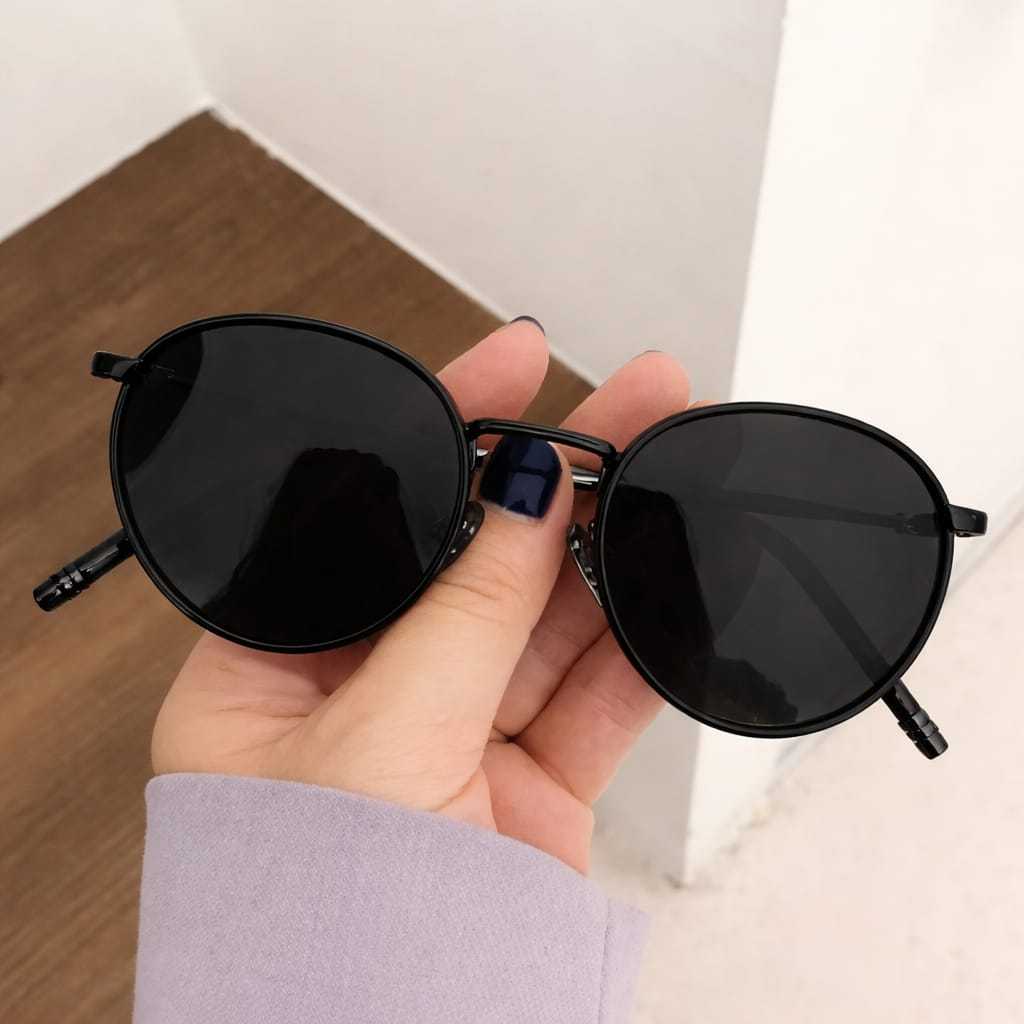 Óculos de Sol Redondo Polarizado Retro Hippie Estilo Vintage Metal de Alta Qualidade Preto Dourado e Marrom