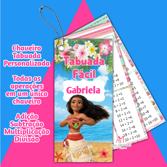 CHAVEIRO TABUADA 4 OPERAÇÕES MOANA (PERSONALIZADA)