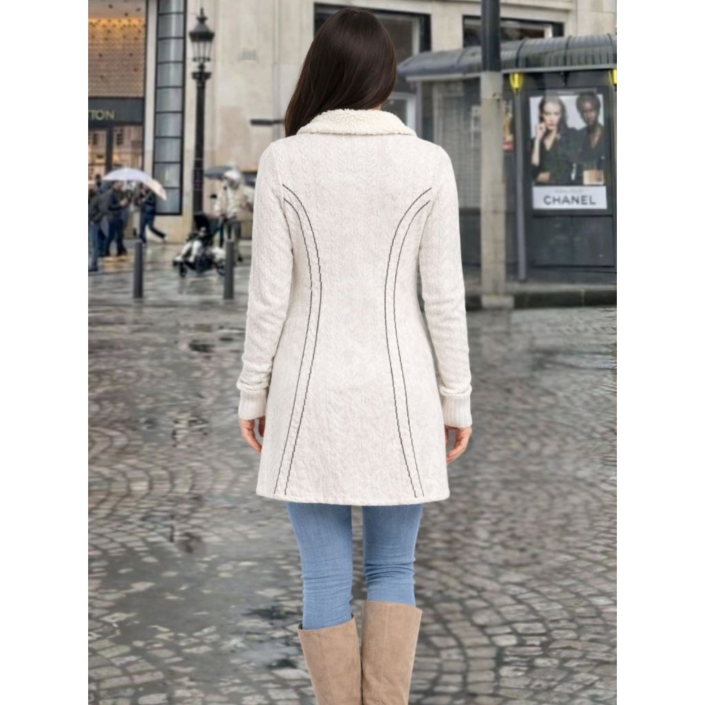 Casaco Sobretudo Feminino em Fio Mousse tricô Confortável Quente e Elegante Agasalho Gola Pelúcia