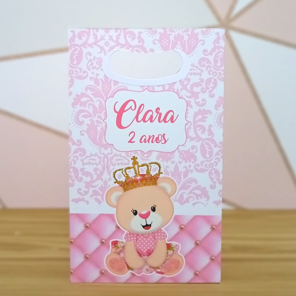 Sacolinha Personalizada Ursinha Princesa Rosa Chá de Bebê - Lembrancinhas para Festa