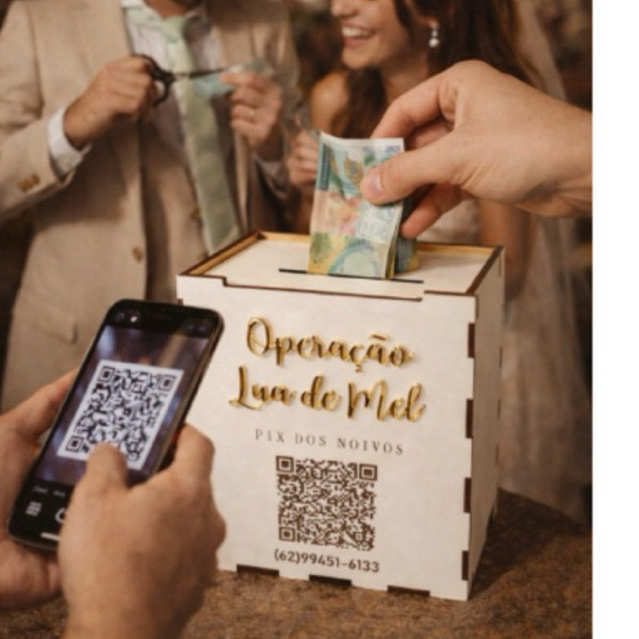 Caixa Corta Gravata Personalizada Lua De Mel Para Casamento Cofre Com Nome e QR Code Chave PIX em Oferta na Shopee