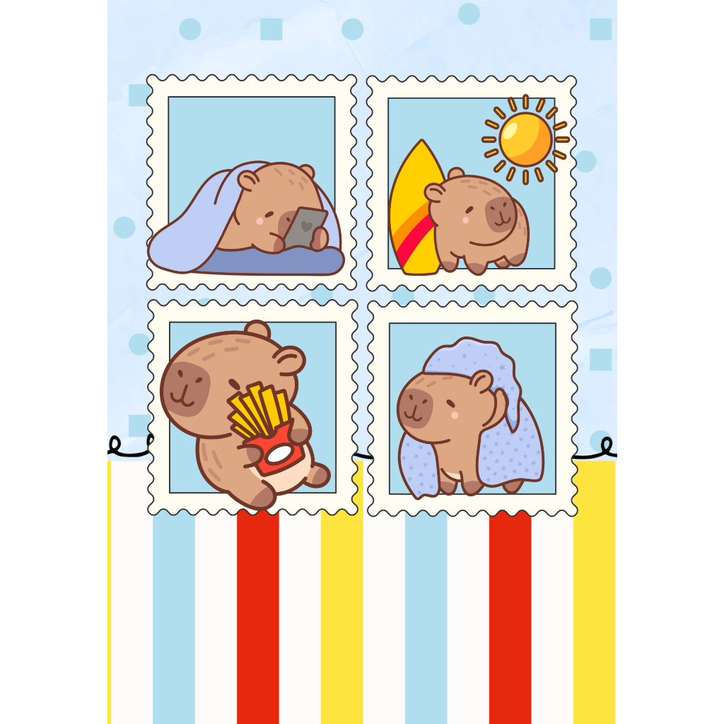 Capa de Caderno Capivara Azul- Capa de Caderno Capivara Menino_ Capa frente, Verso e  Lombada-