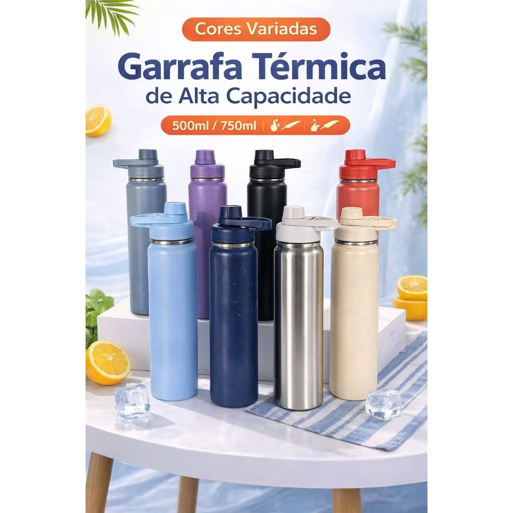 Garrafa Térmica inox 304 ,350/600/800/1000ML premium parede dupla–academia/escola/passeio/garrafa com alça em Oferta na Shopee