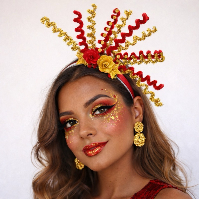 tiara carnaval folia arco de cabelo,chenille, fantasia, festa, brilho, colorido,acessorio adulto e infantil em Oferta na Shopee