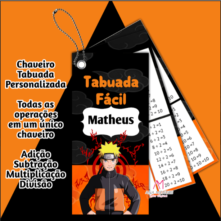 CHAVEIRO TABUADA 4 OPERAÇÕES NARUTO (PERSONALIZADA)