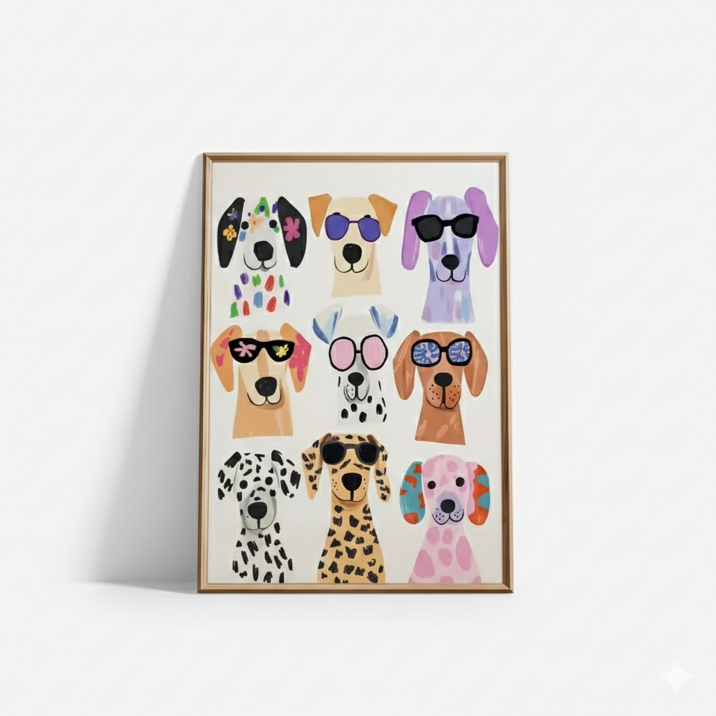 Quadros Decorativos Pet Dog Art Colorido Minimalista Óculos de Sol (1 peça)