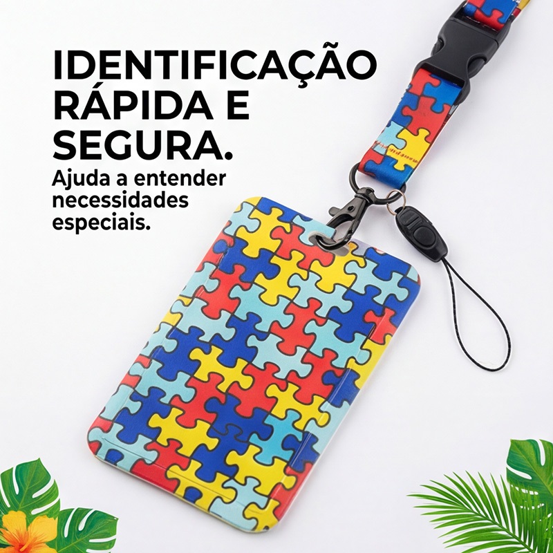 Crachá de Identificação Autismo com Cordão Discreto e Respeitoso em Poliéster para Apoio e Inclusão em Oferta na Shopee