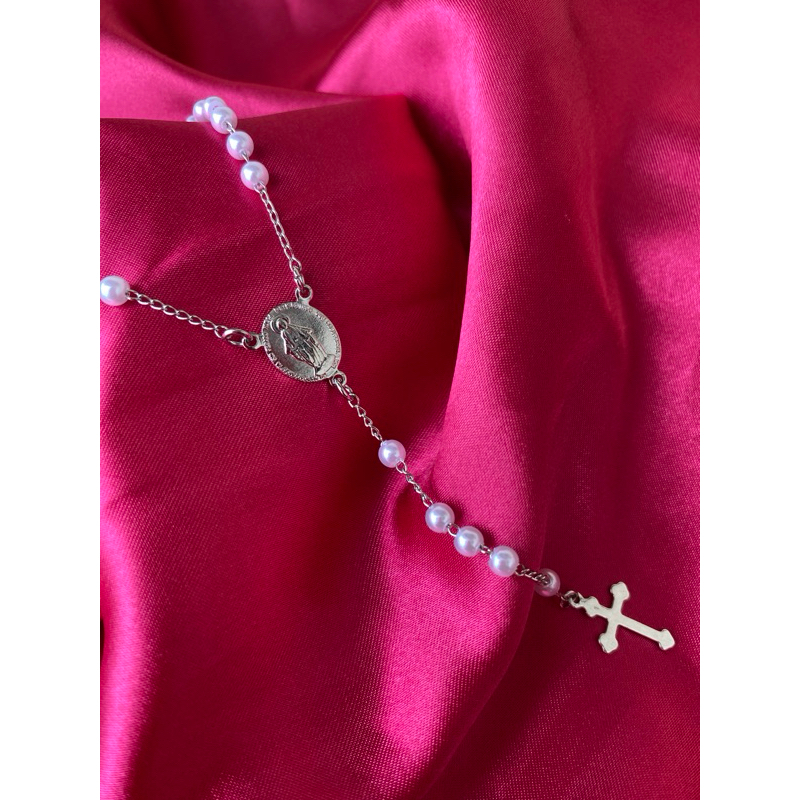 ✨ Colar Terço Feminino Banhado a Ródio Antialérgico com Cruz | Semi Joia