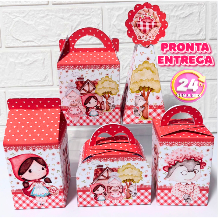 Caixinhas Chapeuzinho Vermelho Aquarela – Pegue e Monte | Lembrancinhas para Festa Infantil